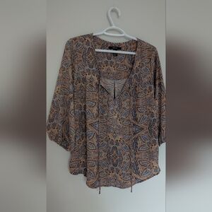 Forever 21 Cream and Brown Graphic Blouse